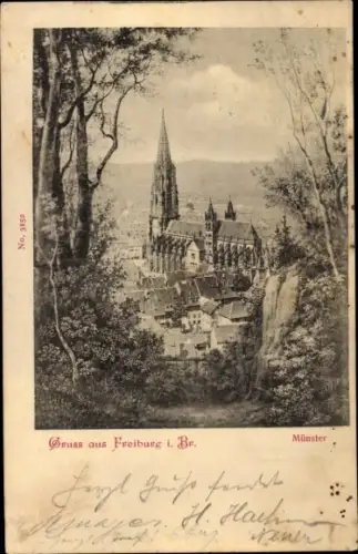 Ak Freiburg im Breisgau, Münster vom Schlossberg gesehen