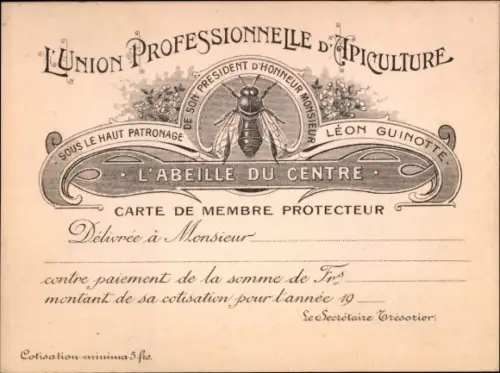 Ak The Professional Beekeeping Union, schützende Mitgliedskarte