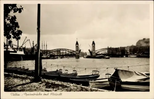 Ak Szczecin Stettin Pommern, Baumbrücke, Altstadt, Boote