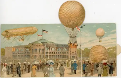 Mechanische Klapp Ak Frankfurt am Main, Int. Luftschifffahrt-Ausstellung 1909, Zeppelin, Ballons