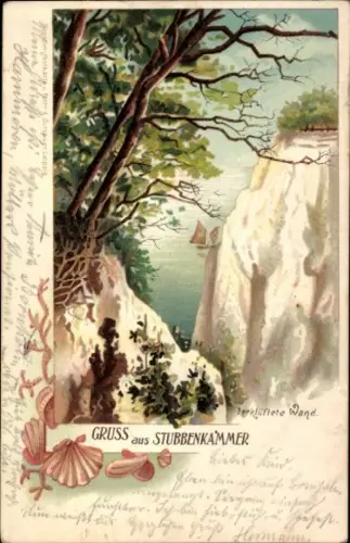 Künstler Litho Sassnitz auf der Insel Rügen, Blick durch zerklüftete Wand zum Meer, Stubbenkammer