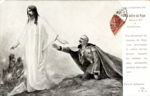 Künstler Ak Solomko, La lettre du Pape Benoit XV a Guillaume, Kaiser Wilhelm II, Jesus, Karikatur