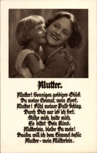 Ak Mutter, Sonniges, goldiges Glück, Gedicht, Frau mit Tochter