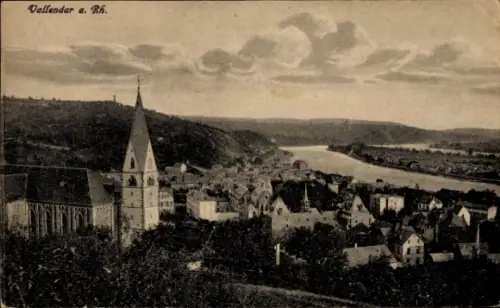 Ak Vallendar am Rhein, Vallendar a. Rh., Flusslandschaft, Kirche, Häuser