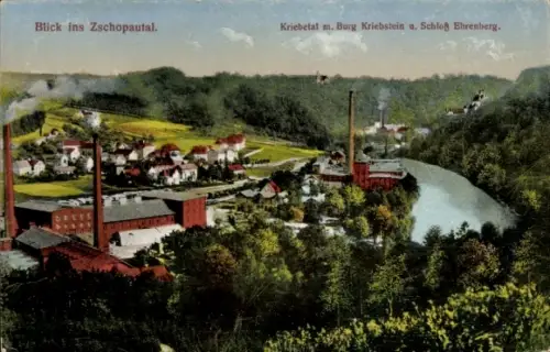 Ak Schönfeld im Zschopautal Thermalbad Wiesenbad im Erzgebirge, Burg Kriebstein, Ehrenberg