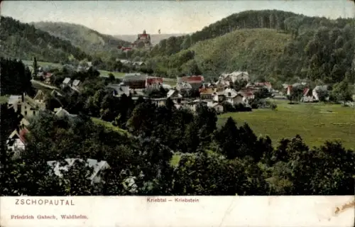 Ak Schönfeld im Zschopautal Thermalbad Wiesenbad im Erzgebirge, Kriebtal, Kriebstein
