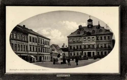 Ak Hainichen in Sachsen, Marktplatz, Geilertilenkmal, Rathaus, Hainichen