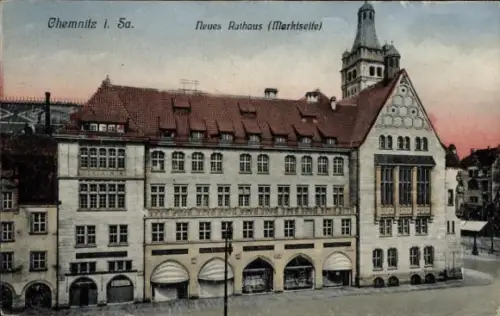 Ak Chemnitz in Sachsen,  Neues Rathaus, Marktseite