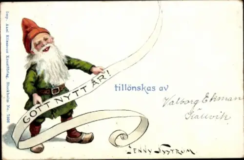 Künstler Ak Nyström, Jenny, Glückwunsch Neujahr, Zwerg