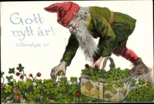 Künstler Ak Nyström, Jenny, Glückwunsch Neujahr, Zwerg, Klee