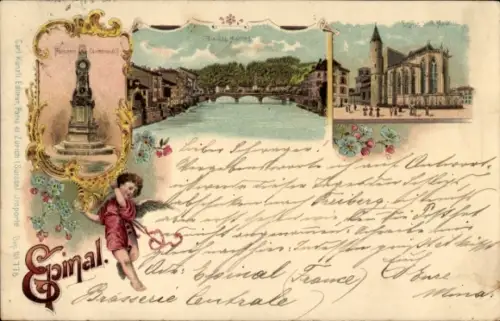 Litho Épinal Lothringen Vosges, Gesamtansicht, Kirche, Denkmal