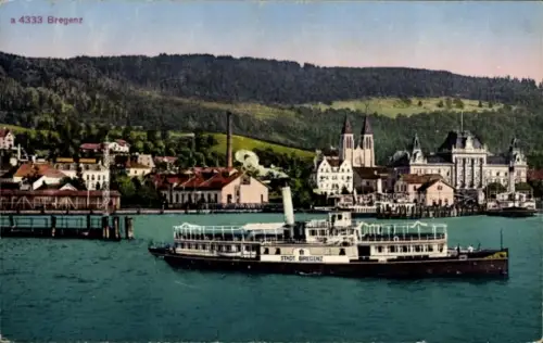 Ak Bregenz am Bodensee Vorarlberg, Gesamtansicht, Dampfer Stadt Bregenz