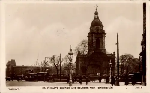 Ak Birmingham West Midlands England, Sankt Phillips Kirche und Colmore Row