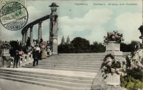 Ak Magdeburg an der Elbe, Stadtpark, Aufgang zum Festplatz