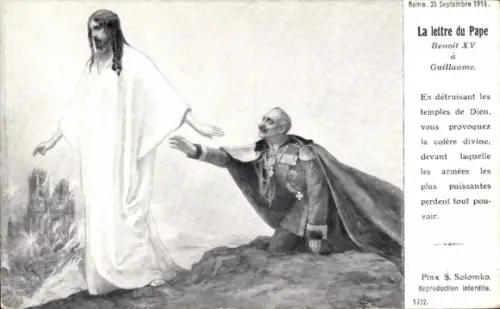 Künstler Ak Solomko, La lettre du Pape Benoit XV a Guillaume, Kaiser Wilhelm II, Jesus, Karikatur