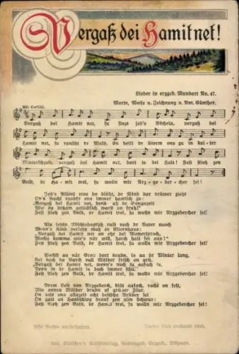 Lied Ak Günther, Anton, Erzgebirgische Mundart 47, Vergaß dei Hamit net