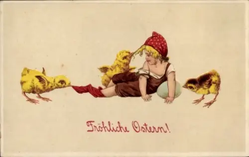 Ak Glückwunsch Ostern, Kind, Osterei, Küken