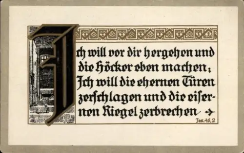 Ak Bibelzitat, Ich will vor dir hergehen..., Jes. 45,2