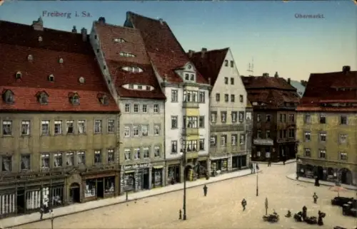 Ak Freiberg in Sachsen,  Obermarkt,  Gebäude, Straßenszene