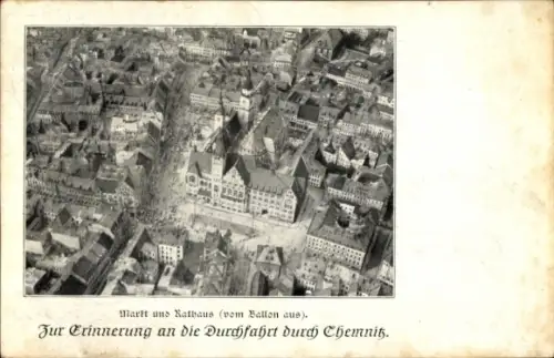 Ak Chemnitz in Sachsen, Luftaufnahme von  Markt und Rathaus,  zur Erinnerung