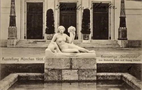 Ak München, Brunnenfigur, Ausstellung München 1908