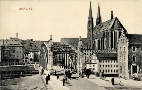 Ak Görlitz in der Lausitz, Teilansicht, Brücke