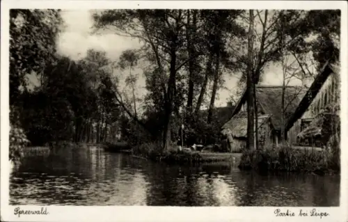 Ak Leipe Lübbenau im Spreewald,  Partie bei Leipe, Wasserweg, Bäume, Gebäude
