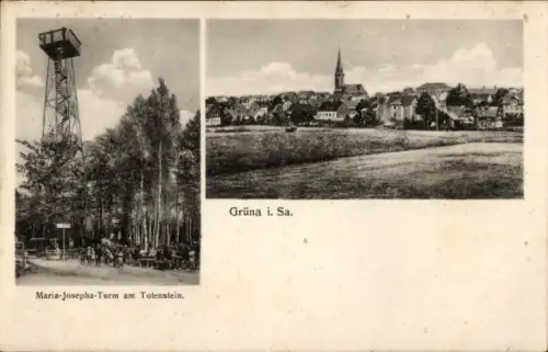 Ak Grüna Chemnitz Sachsen, Maria-Josepha-Turm, Stadtansicht von Grüna i. Sa.