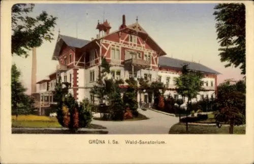 Ak Grüna Chemnitz Sachsen, Wald-Sanatorium,  farbige Illustration, Gartenanlage