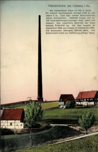 Ak Halsbrücke in Sachsen, Halsbrücke bei Freiberg, hoher Schornstein, Bauinformationen, 1888-1889