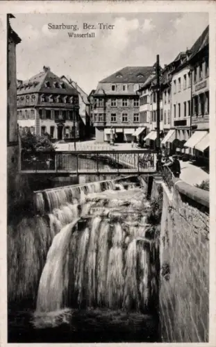Ak Saarburg an der Saar Bezirk Trier,  Wasserfall, Bez. Trier,  Gebäude, Fluss