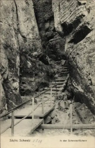 Ak Rathen an der Elbe Sächsische Schweiz, Schwedenlöcher, Schlucht