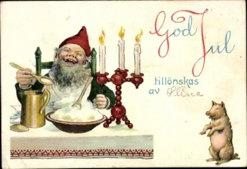 Künstler Ak Nyström, Jenny, Frohe Weihnachten, Zwerg, Schwein