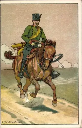 Künstler Ak Ludwig Koch, Kuk Soldat, Reiter in Uniform, Weihnachten, Neujahr
