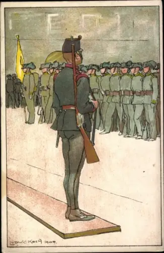 Künstler Ak Ludwig Koch, Kuk Soldaten beim Appell