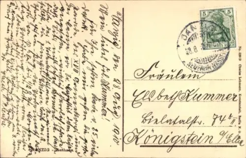 Ak Gdańsk Danzig, Stadtansicht mit Uhrturm, Straßenansicht,  