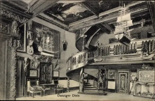 Ak Gdańsk Danzig, Danziger Diele, Treppe, Gemälde, Schiffsmodell