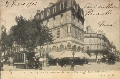 Ak Bordeaux Gironde, St.  Jonction du Cours Tourny et de l'Intendance, Straßenbahn, Menschen