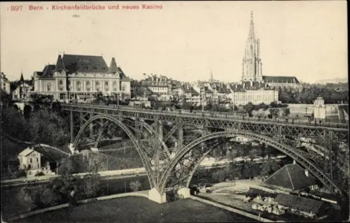 Ak Bern Stadt Schweiz,  Kirchenfeldbrücke, neues Kasino, Stadtansicht