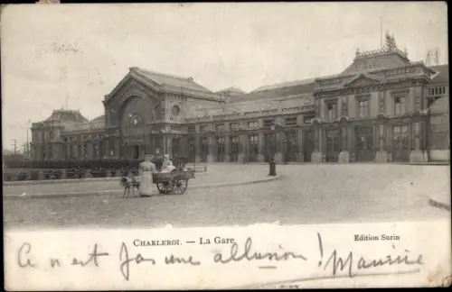 Ak Charleroi Wallonien Hennegau, la Gare, Bahnhof, Hundekarren