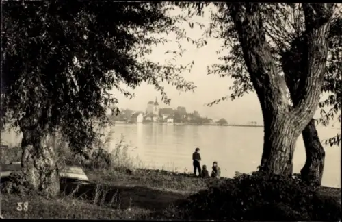 Ak Arbon am Bodensee Kanton Thurgau, Seeansicht, Bäume, Personen am Ufer, Arbon