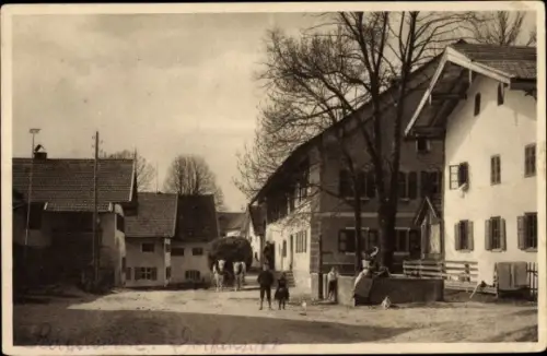 Ak Bayersoien Oberbayern, Dorfstraße, Brunnen, Fuhrwerk