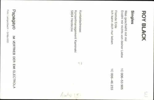 Ak Sänger Roy Black, Portrait, Weste, Hemd, Autogramm