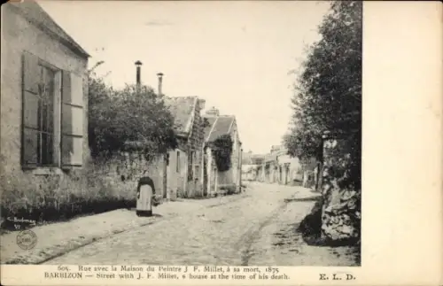 Ak Barbizon Seine et Marne, Straße mit Haus von J.F. Millet, 1875, malerisches Dorf, ruhige Straß
