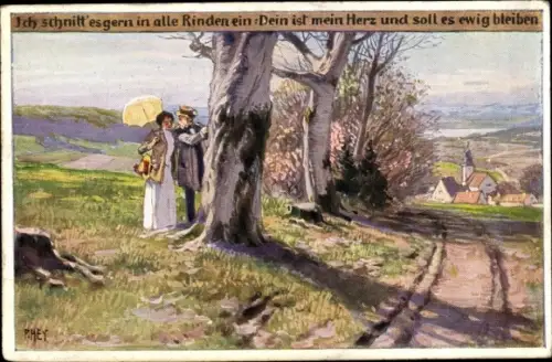 Lied Künstler Ak Hey Paul, Volksliederkarte Nr 46, Ich schnitt es gern in alle Rinden ein