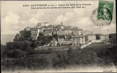 Ak Gattières Alpes-Maritimes, Vue prise de la droite de Carros