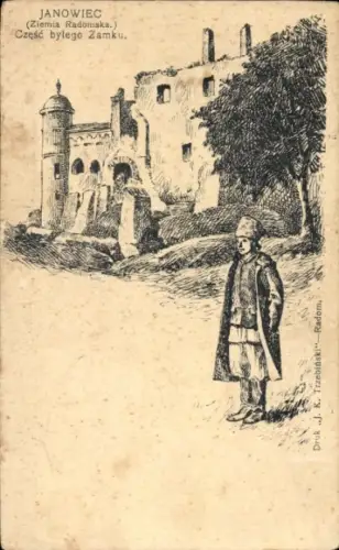 Ak Janowiec Polen, Schloss, Ruine, Mann in Tracht