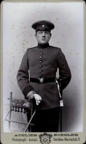 Kabinett Foto Marienthal Zwickau, Deutscher Soldat in Uniform
