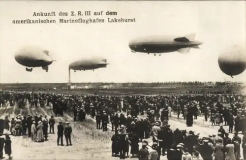 Ak Lakehurst New Jersey USA, Ankunft des Z.R. auf dem Marineflughafen, Zeppelin, Ballon