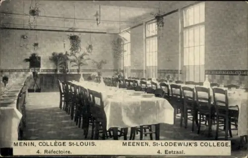 Ak Menin Menen Meenen Lys Westflandern, Colle St. Louis, St. Lodewijk's College, Speisesaal